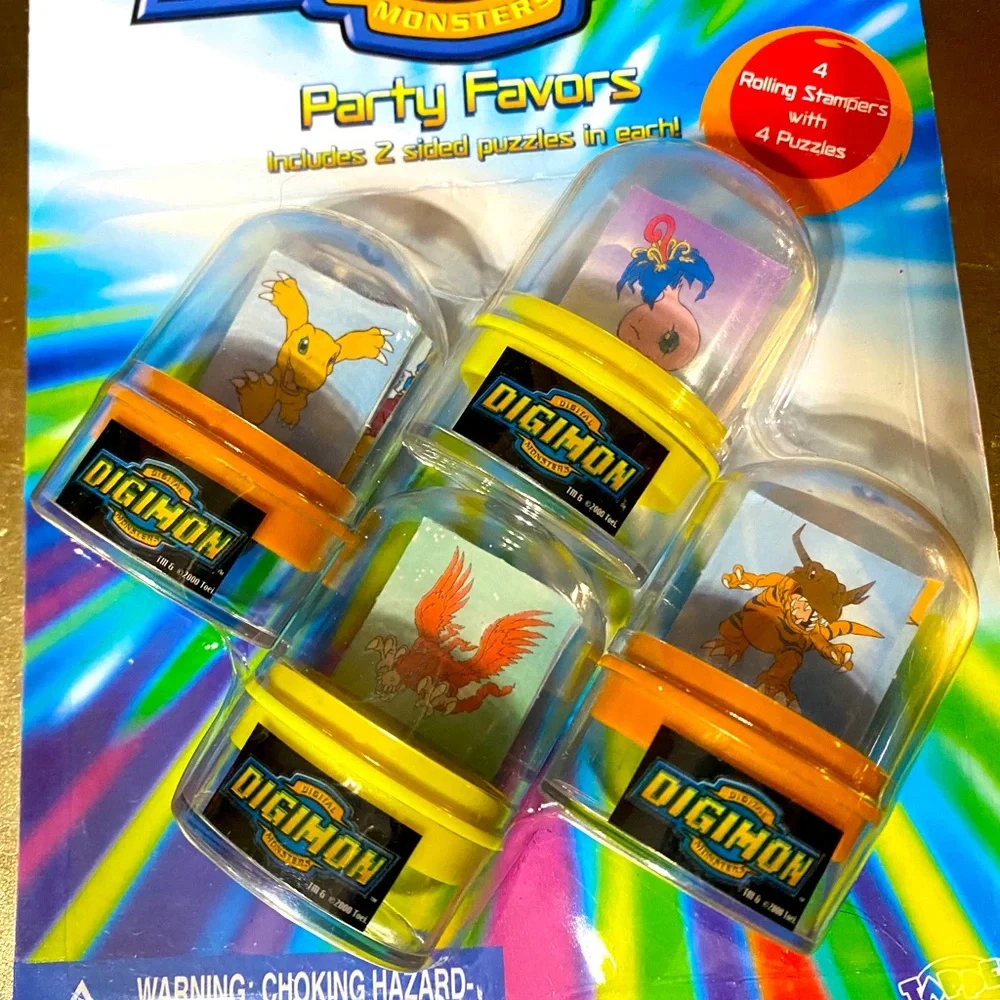 DIGITAL DIGIMON MONSTERS VTG 2000 NWT PARTY FAVORS 4 ROLLING STAMPERS 4 PUZZLES